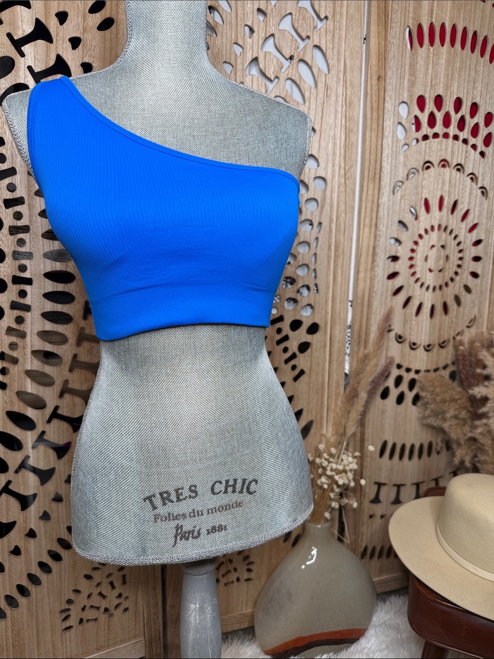 Source Unknown One-Shoulder Ribbed Sports Bra - Bright Blue